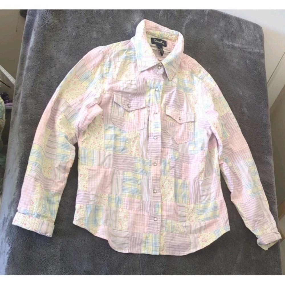 Vintage 1990s Denim& Company Women's Size Medium Pastel Plaid Snap-down Shirt